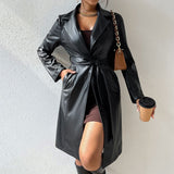 Stacey - Slim Fit PU-Leder Trenchcoat