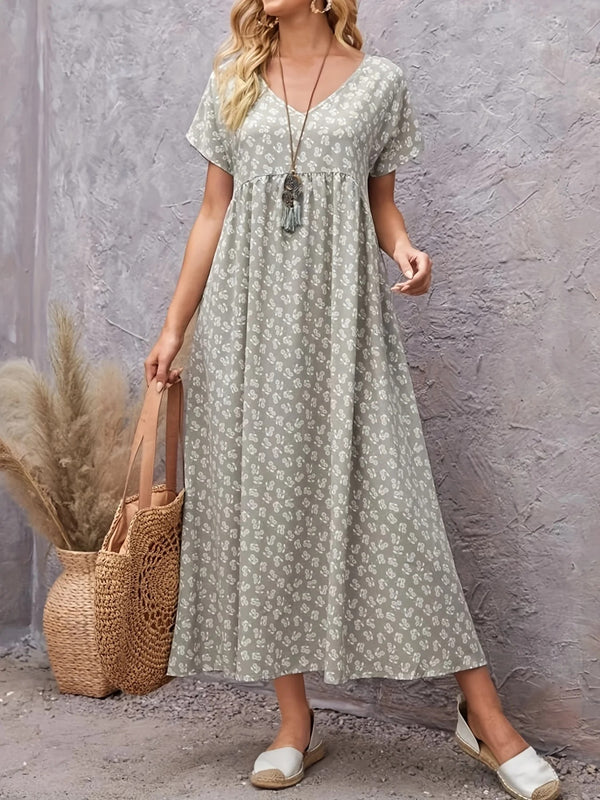 Lunnas - Schickes V-Ausschnitt Sommerkleid