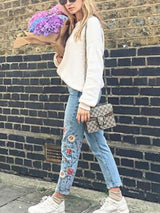 Mode - Bestickte Blumen-Denim-Jeans