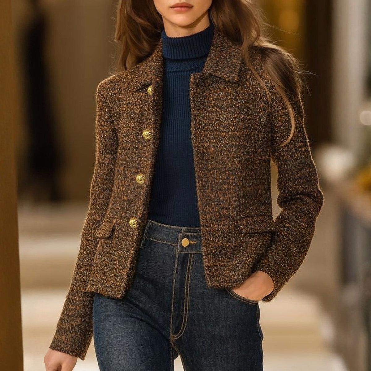 Gunhild - Braune Retro Langarmjacke für Damen