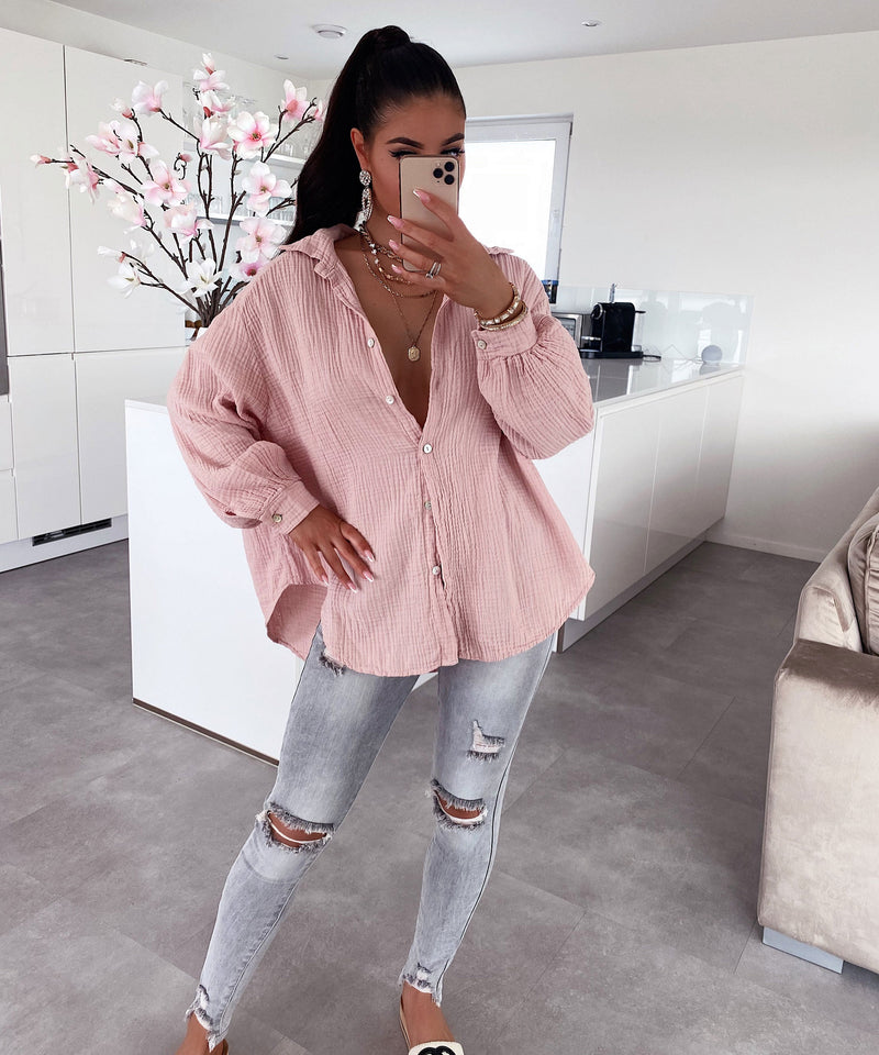 Oversize Musselin Bluse Freya Rosa Kurz