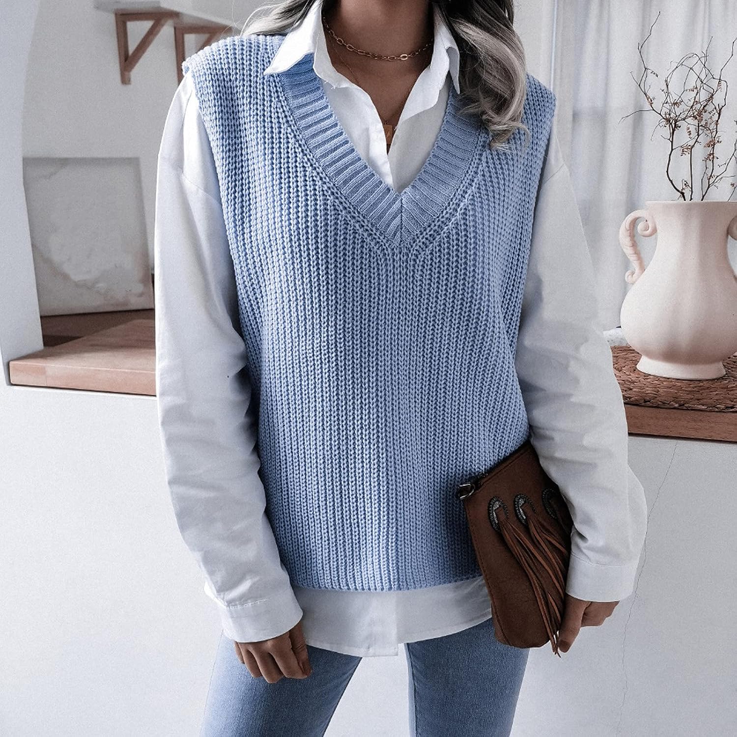 Melanie - Eleganter Damenpullover V Ausschnitt Strick