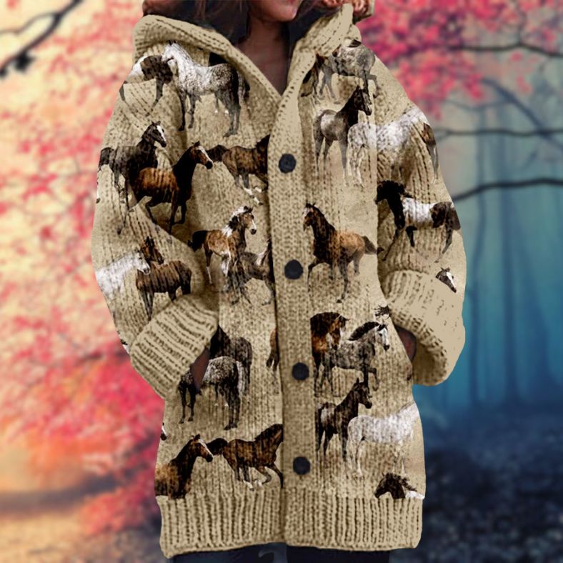 Annelie - Warmer Damenpullover mit Knöpfen und Kapuze