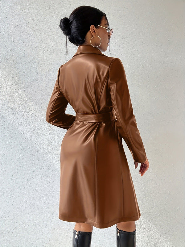 Stacey - Slim Fit PU-Leder Trenchcoat