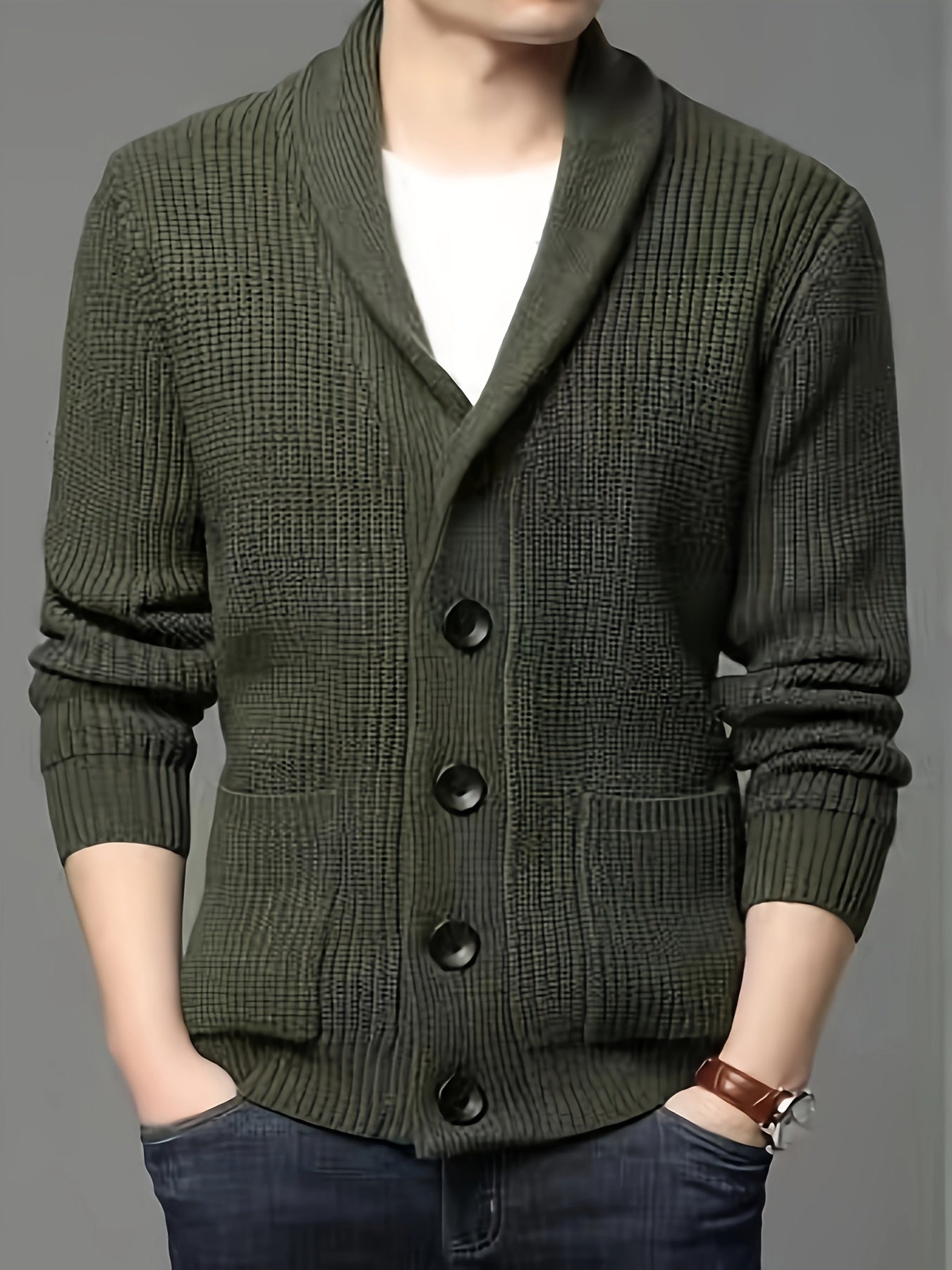Bastian – Winter-Cardigan mit langen Ärmeln für Herren Mit Knopf