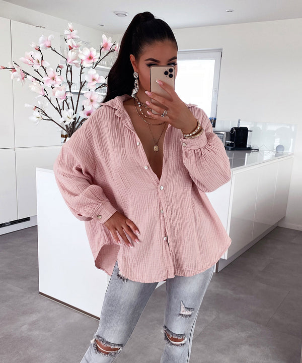 Oversize Musselin Bluse Freya Rosa Kurz