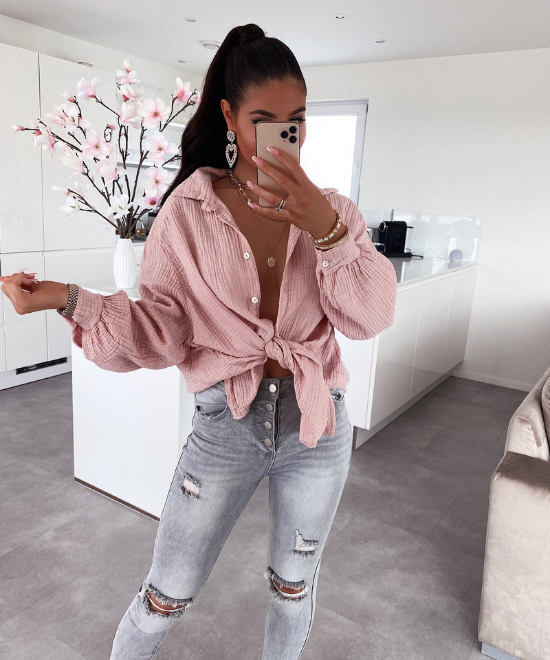 Oversize Musselin Bluse Freya Rosa Kurz