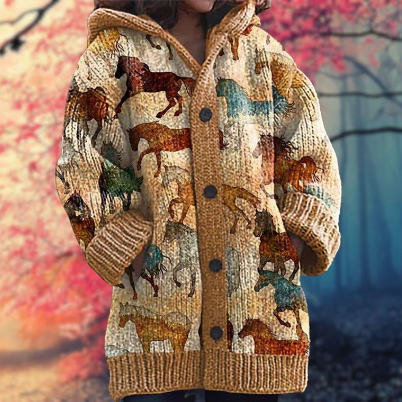 Annelie - Warmer Damenpullover mit Knöpfen und Kapuze