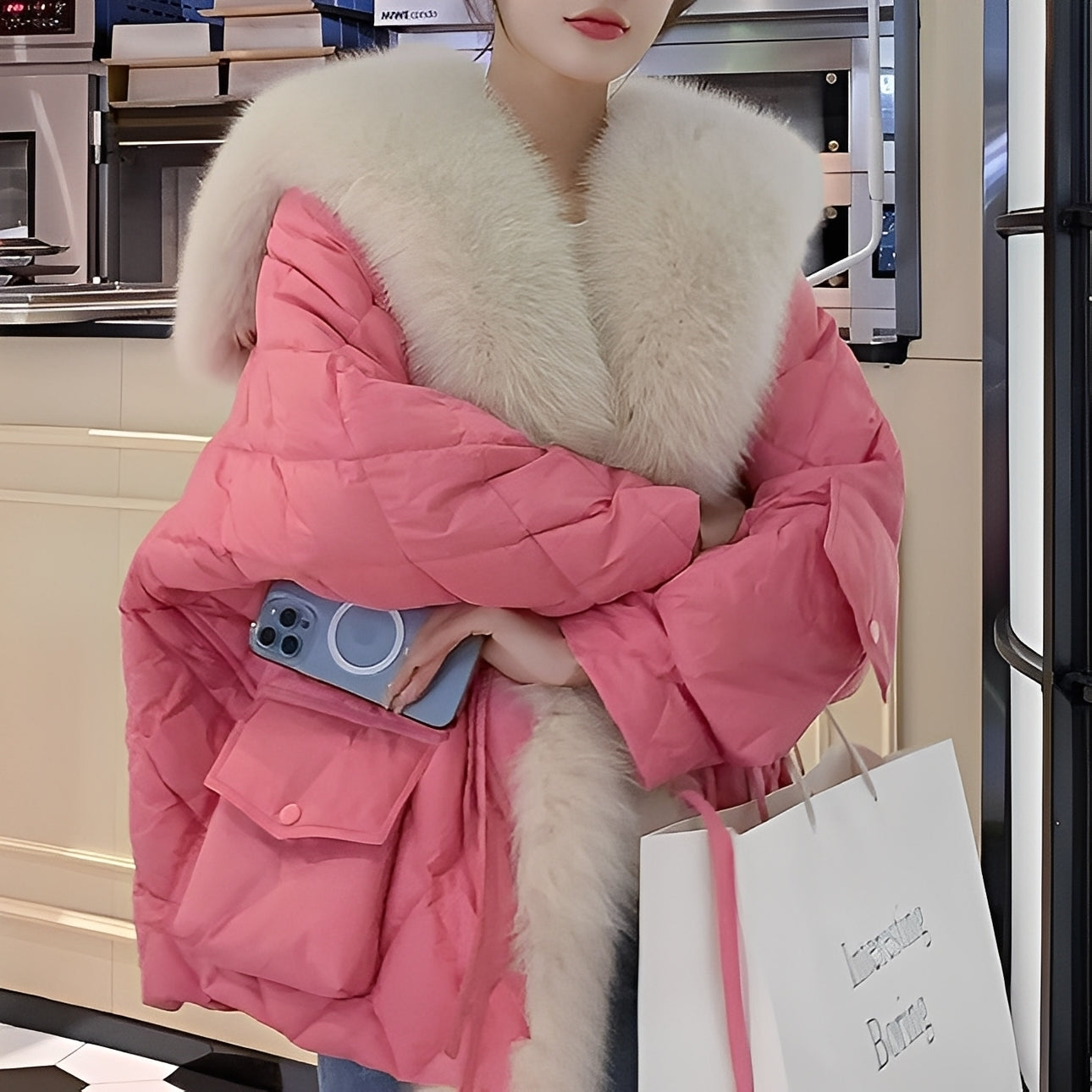 Dominika - Trendige Damen Daunenjacke mit Fellkragen