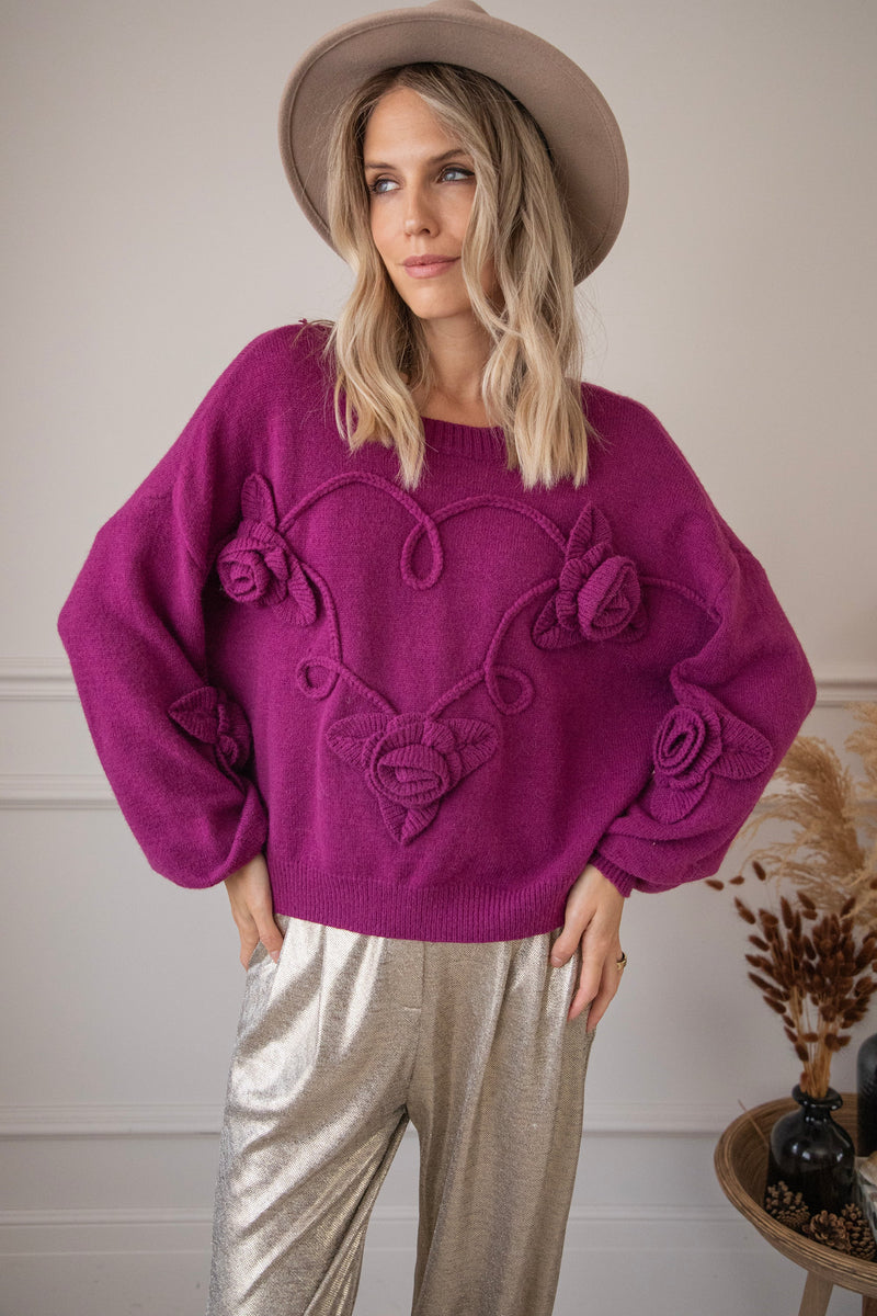 Knitted Bloom Plum - Trui