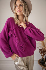 Knitted Bloom Plum - Trui