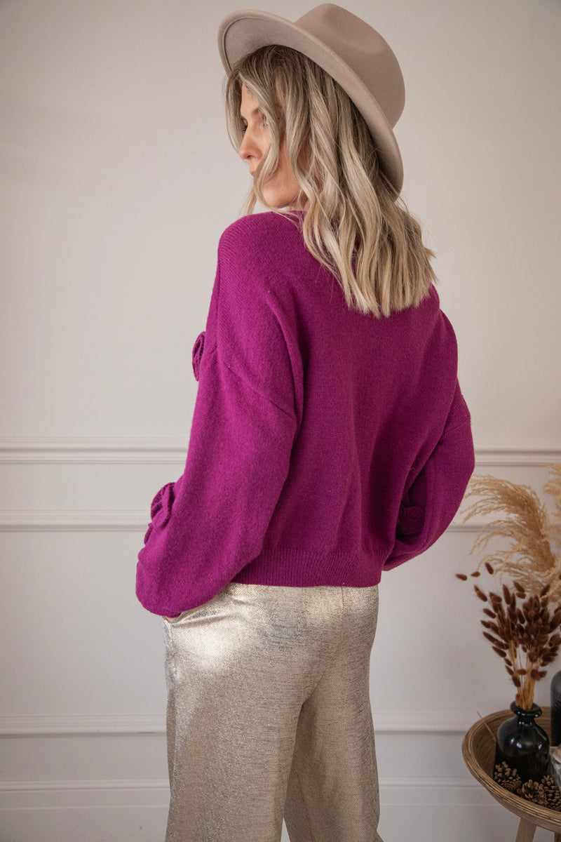 Knitted Bloom Plum - Trui