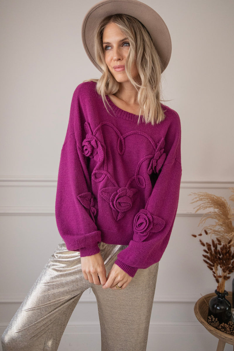 Knitted Bloom Plum - Trui