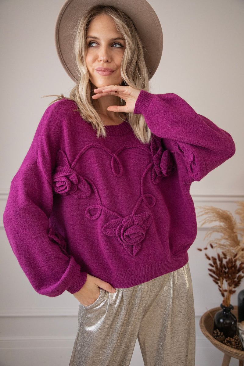 Knitted Bloom Plum - Trui