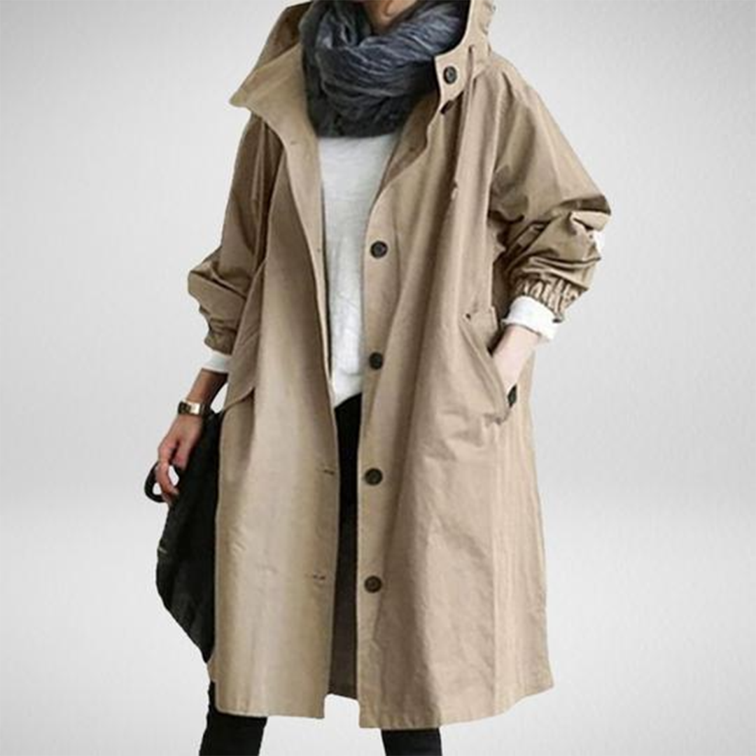Pauline – Lange, wasserdichte Regenjacke für Damen