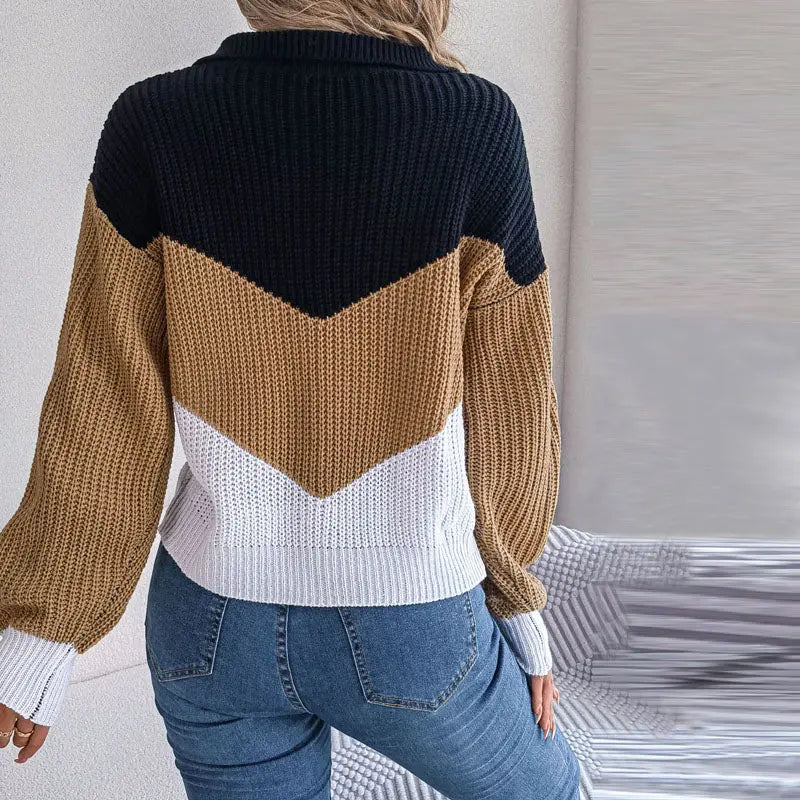 Albertina - Stylischer Color-Block-V-Ausschnitt-Pullover Für Frauen Khaki