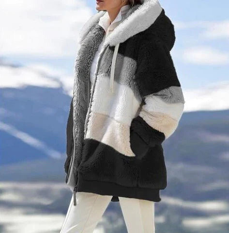 Raphaela - Damen Tweed Jacke Kapuze Warm Plüsch