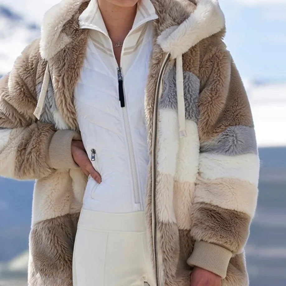 Raphaela - Damen Tweed Jacke Kapuze Warm Plüsch