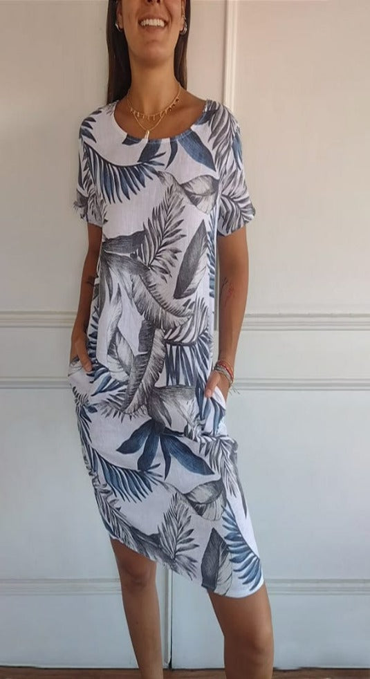 Alina - Bequemes Kleid für Damen WeiB und Blau