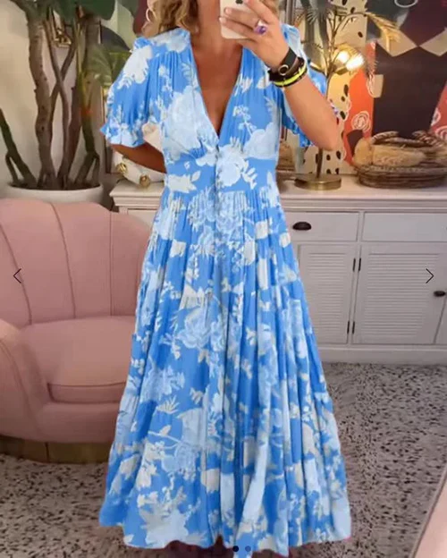 Alina – Elegantes langes Damenkleid mit V-Ausschnitt 3