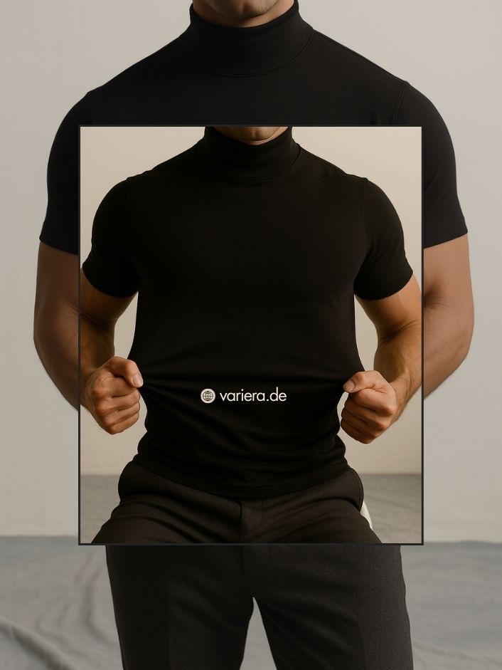 Aljur - Herren T-Shirt in Einfarbig mit Rollkragen