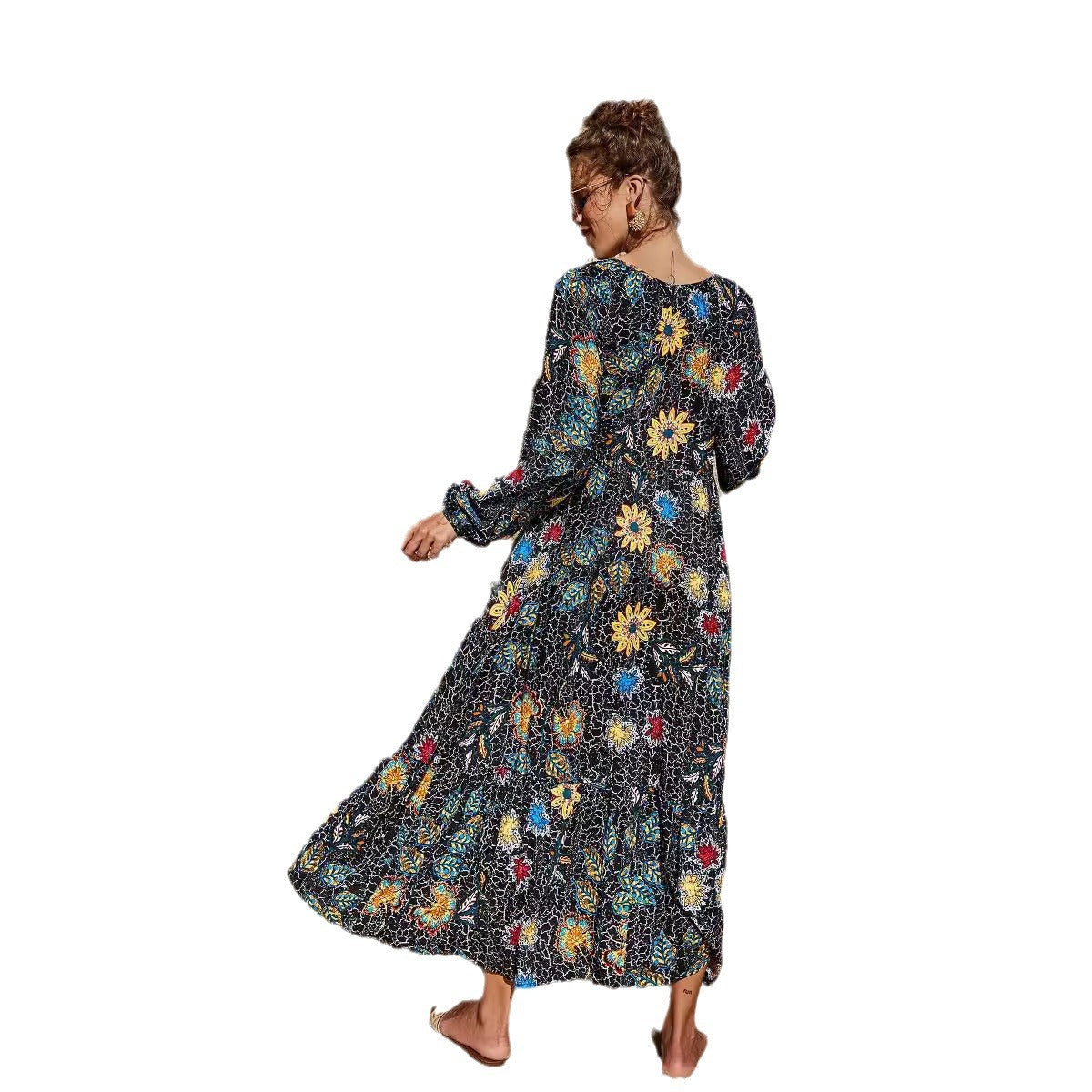 Amanda- Damen Maxikleid mit floralem Muster Schwarz 1-0-cib