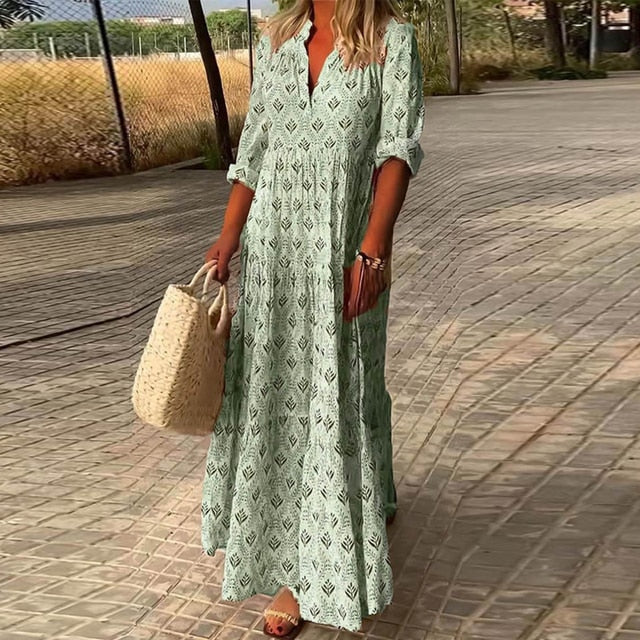 Amelie – Lockeres Damenkleid mit langen Ärmeln und V-Ausschnitt 2