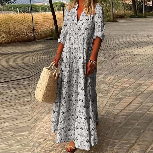 Amelie – Lockeres Damenkleid mit langen Ärmeln und V-Ausschnitt 3