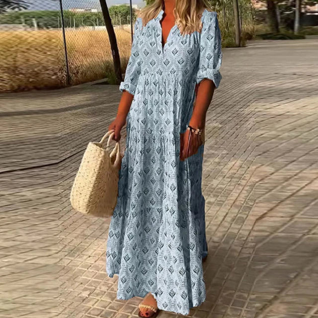 Amelie – Lockeres Damenkleid mit langen Ärmeln und V-Ausschnitt 4