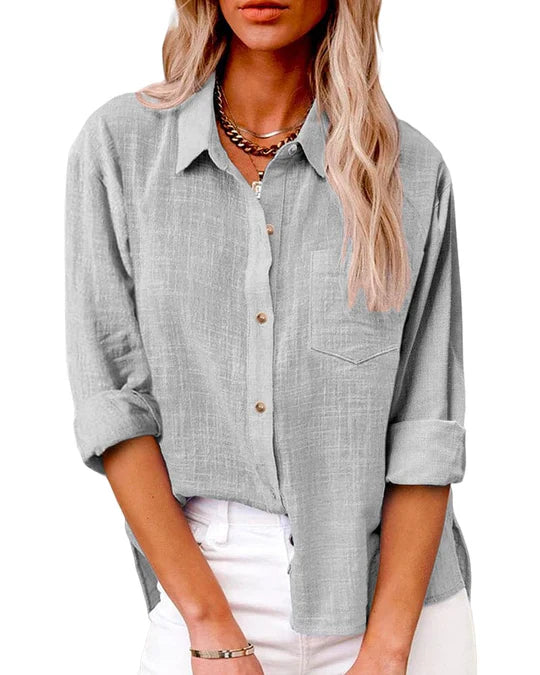 Ancelina- Langärmelige Taschenbluse Grau
