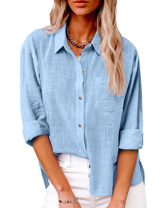 Ancelina- Langärmelige Taschenbluse Hellblau