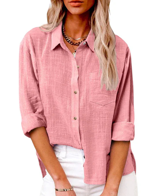 Ancelina- Langärmelige Taschenbluse Rosa