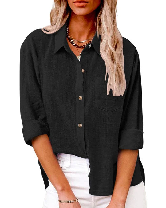 Ancelina- Langärmelige Taschenbluse Schwarz