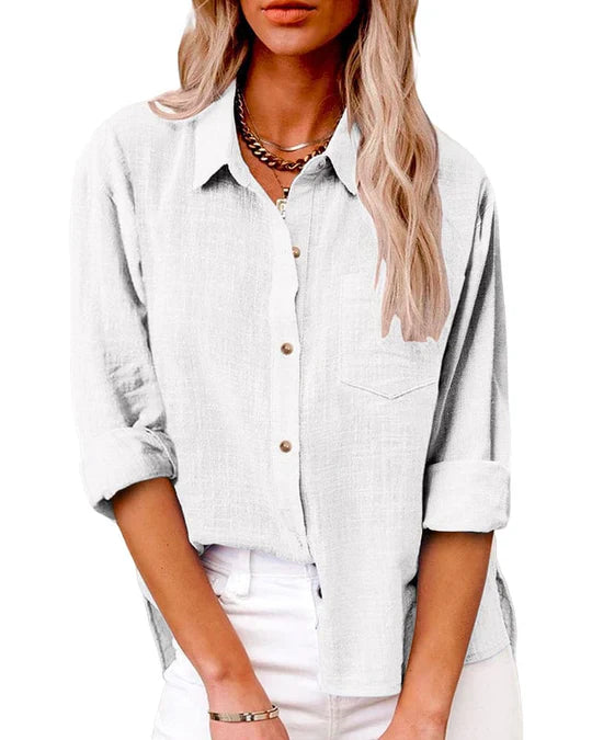 Ancelina- Langärmelige Taschenbluse Weiß