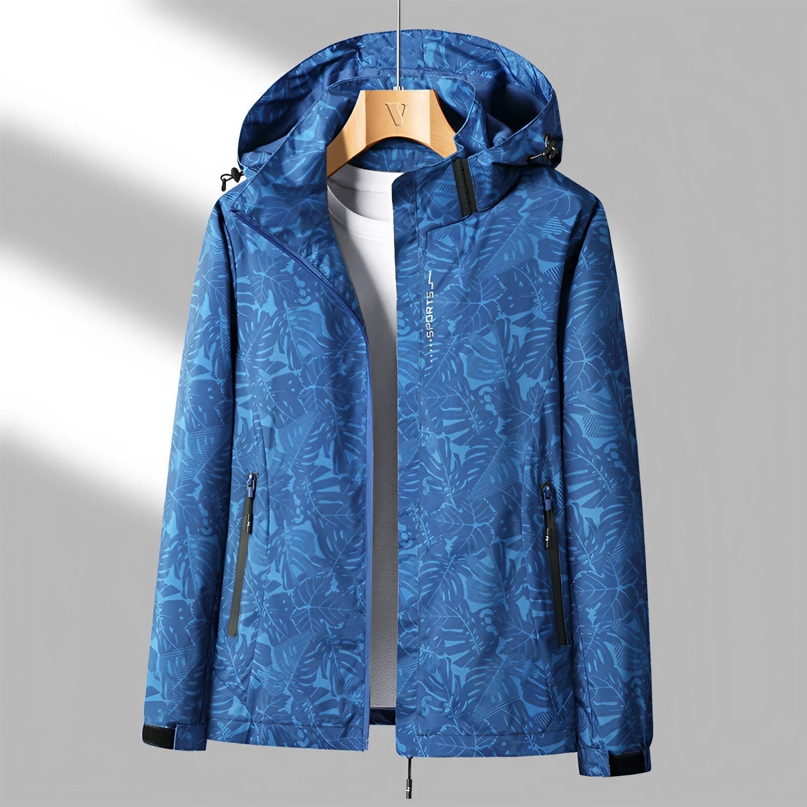 Andrea - Damen Regenjacke Bedruckt Kapuze Outdoor Modern Dunkelblau 