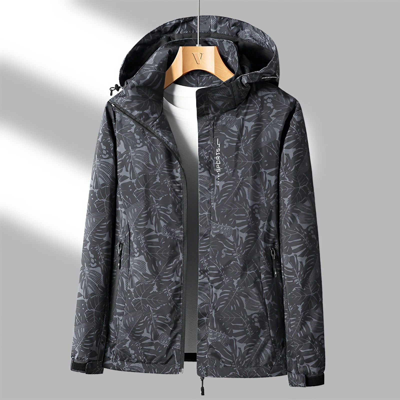 Andrea - Damen Regenjacke Bedruckt Kapuze Outdoor Modern Schwarz