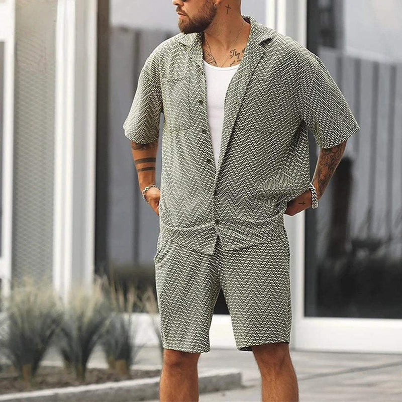 Andreas - Lässiges gemustertes Hemd und Kurze Hosen Set für Herren Grun 2