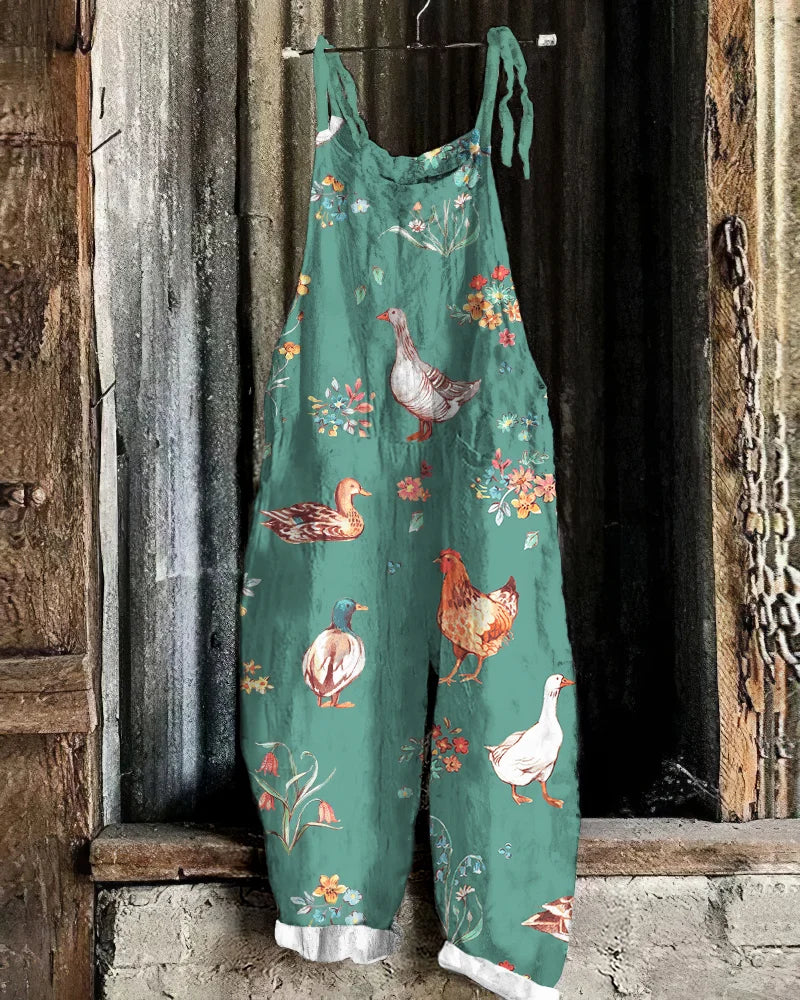 Angela- Damen Lässiger Baumwollmix Jumpsuit Mit Einzigartigem Kuhdruck Hellgrün 2