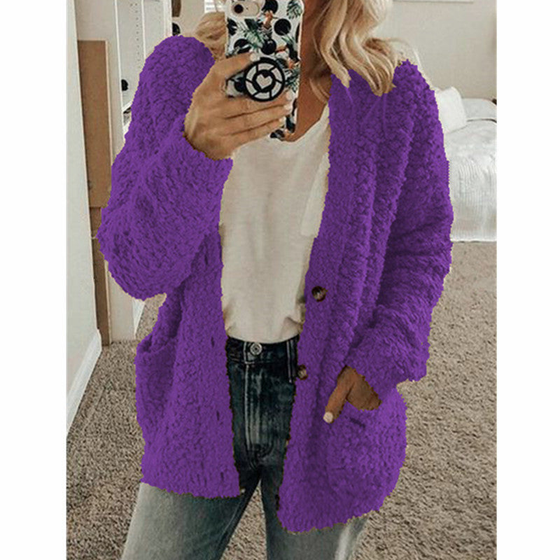 Anke - Teddy Kapuzenjacke Damen Winter Fleece Reißverschluss Lila