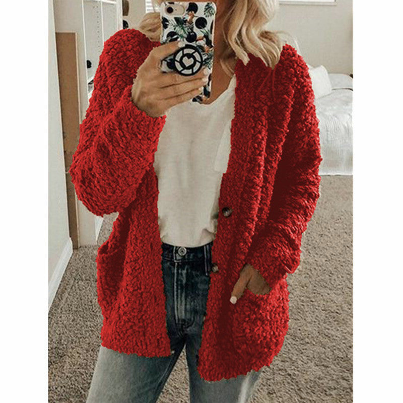 Anke - Teddy Kapuzenjacke Damen Winter Fleece Reißverschluss Rot