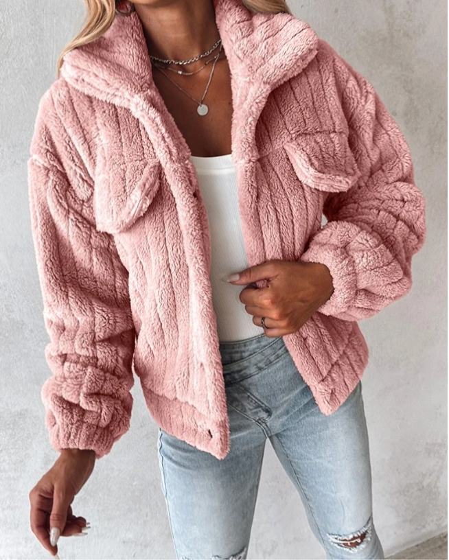 Anna - Übergangsjacke Teddy Damen Kurz Komfortabel Rosa