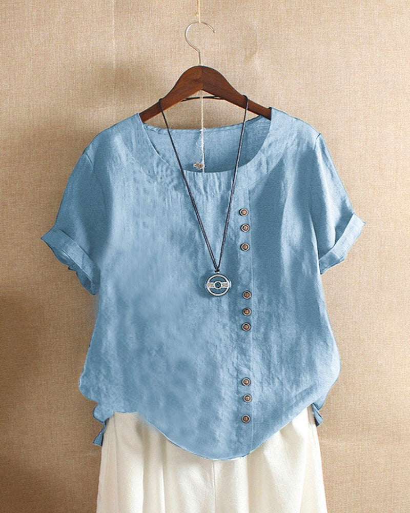 Annika - Damen Kurzarm-Bluse himmelblau