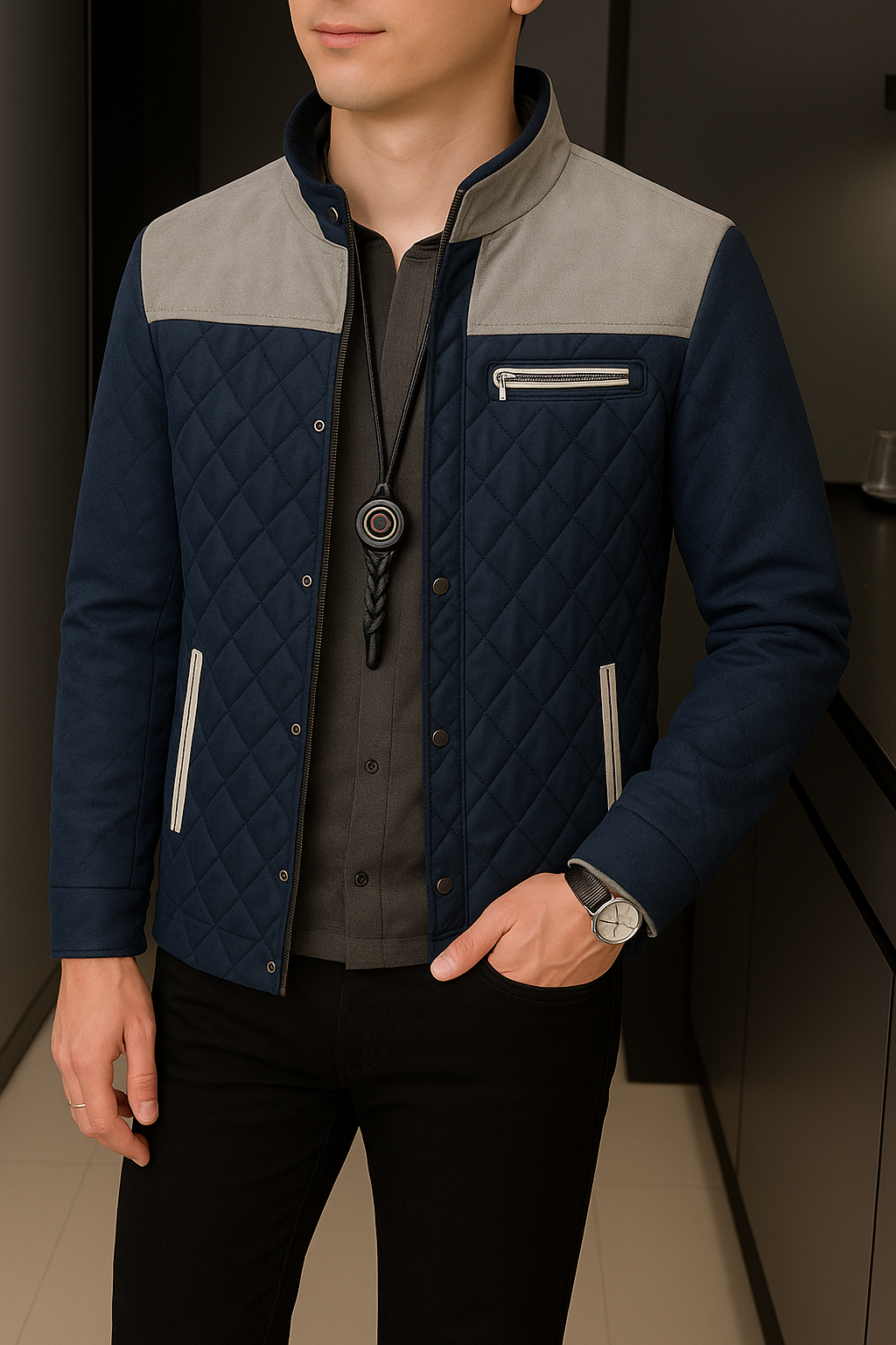 Anselm – Herren Outdoor Jacke mit Reißverschluss & Taschen Grau