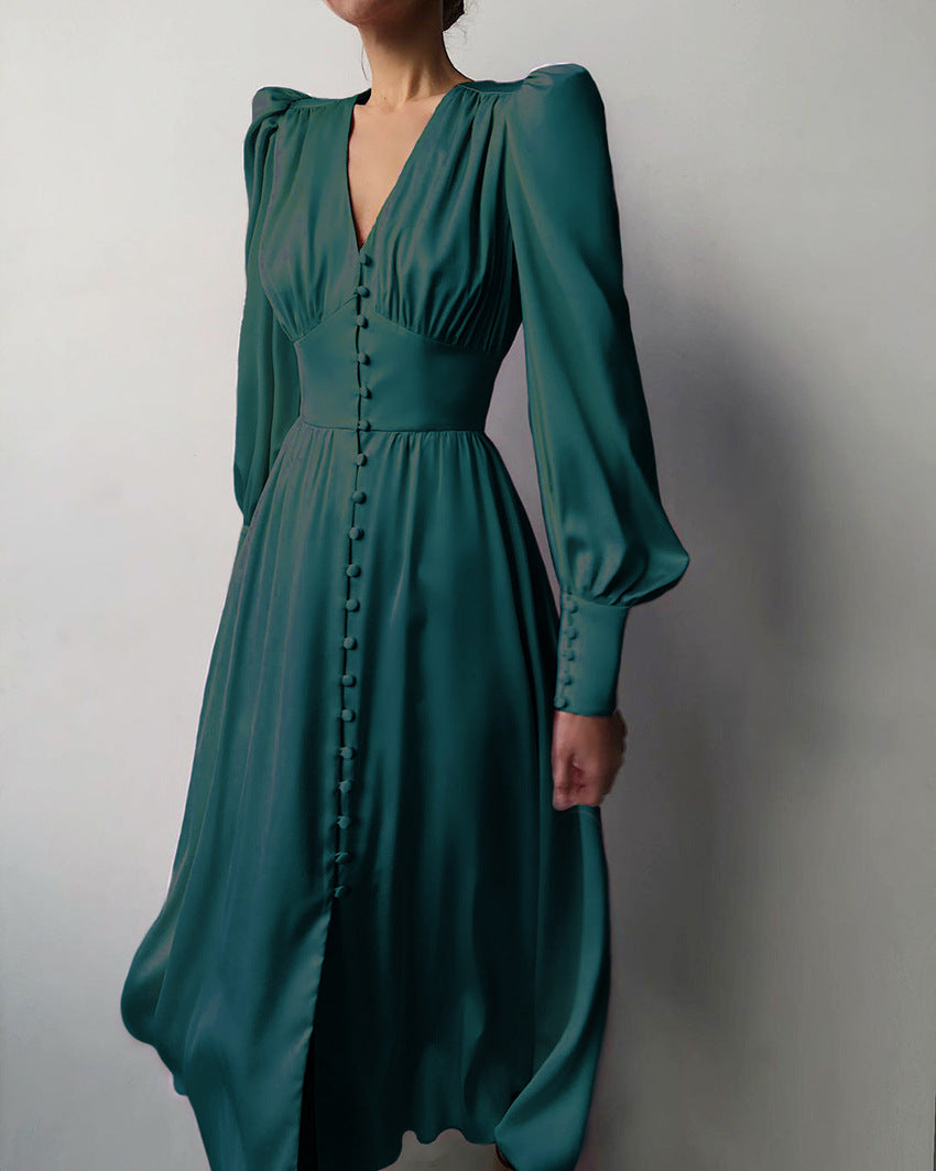 Arabella - Elegantes Festkleid mit V-Ausschnitt und Puffärmeln für Damen Grun