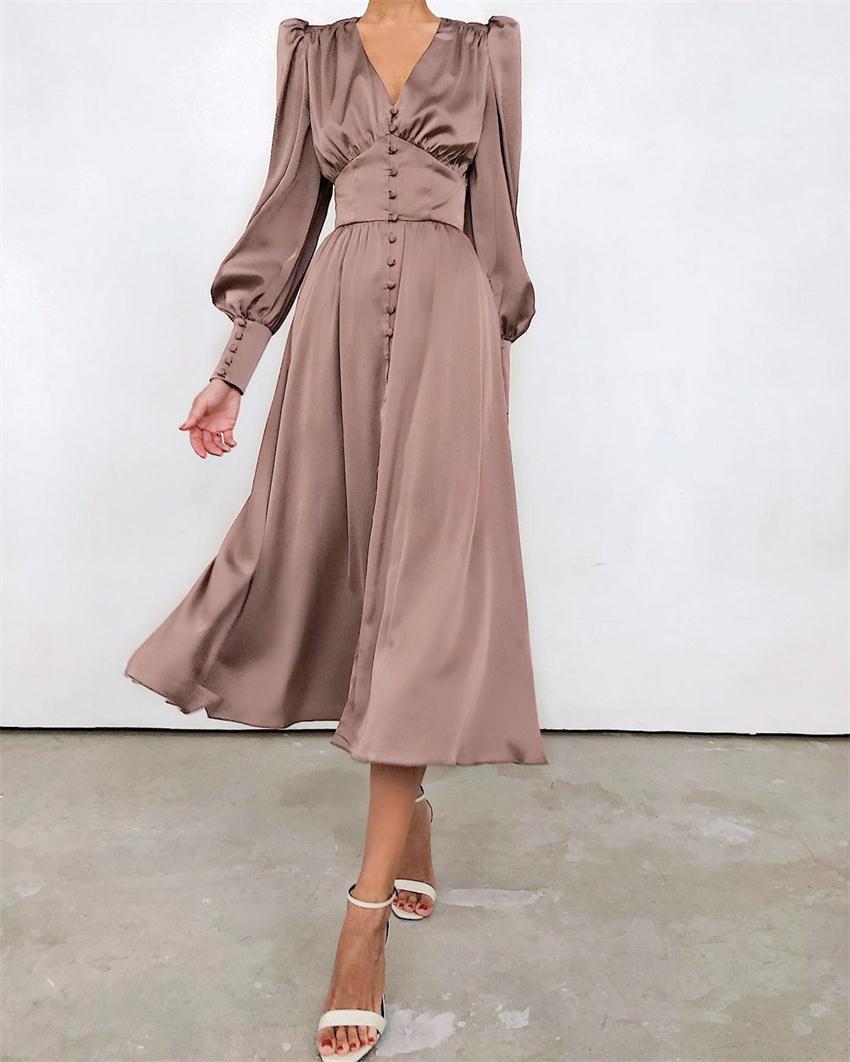  Arabella - Elegantes Festkleid mit V-Ausschnitt und Puffärmeln für Damen Khaki