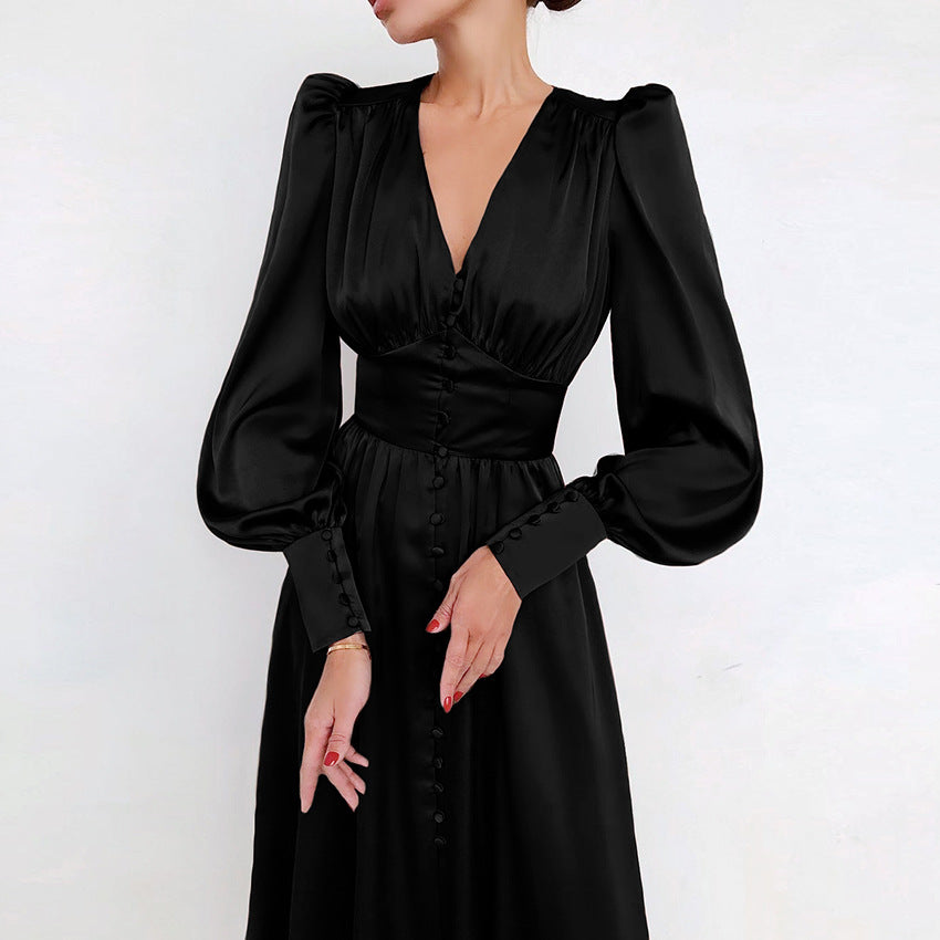 Arabella - Elegantes Festkleid mit V-Ausschnitt und Puffärmeln für Damen Schwarz