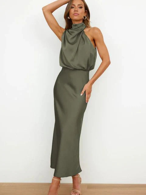 Araminta-langes Kleid für Frauen Armeegrün