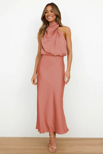Araminta-langes Kleid für Frauen Korallenrot