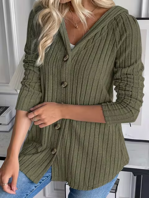 Julia - Rippenstrick-Hoodie mit Knopfleiste