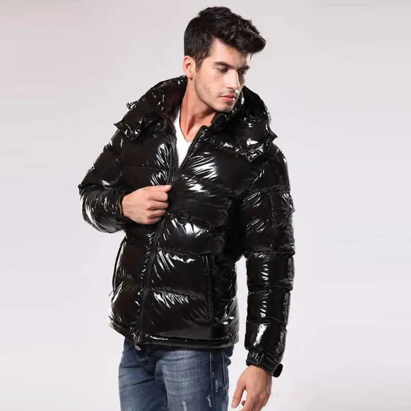 Asher - Warme Herren Pufferjacke f√ºr den Winter Schwarz glänzend